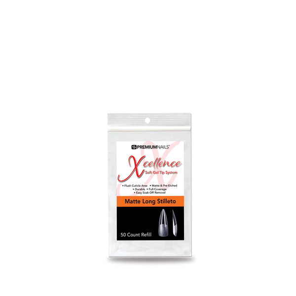 Xcellence Matte Long Stiletto 50 count Tip Refill by individual size