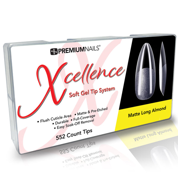 Xcellence Soft Gel Tip System - Matte Long Almond 552ct Tip Tray