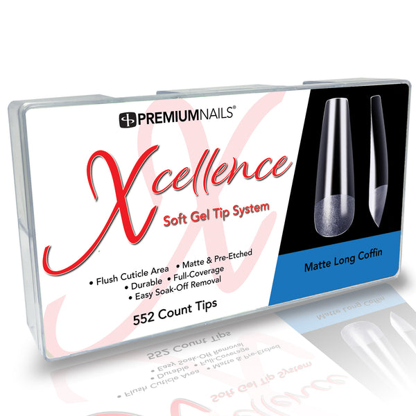 Xcellence Soft Gel Tip System - Matte Long Coffin 552ct Tip Tray