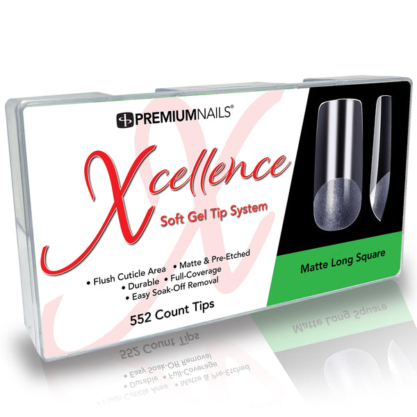 Xcellence Soft Gel Tip System - Matte Long Square 552ct Tip Tray