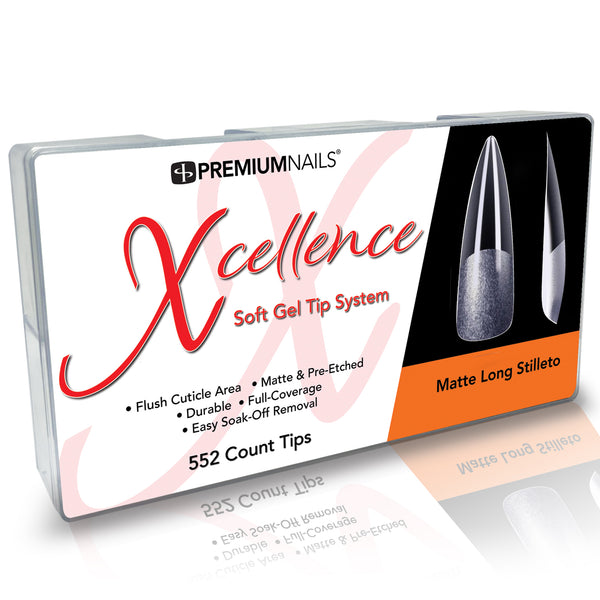 Xcellence Soft Gel Tip System - Matte Long Stiletto 552ct Tip Tray